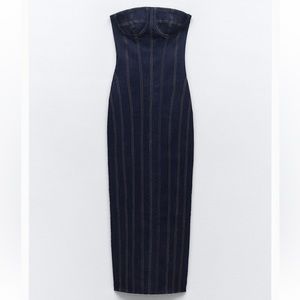 Zara blue denim midi dress